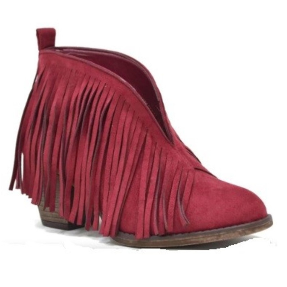 Black Suede Fringe Booties Ankle Boots - Picture 5 of 6